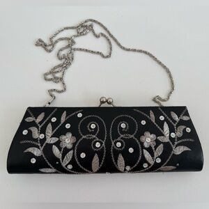 Jessica McClintock Black and Silver Floral Clutch